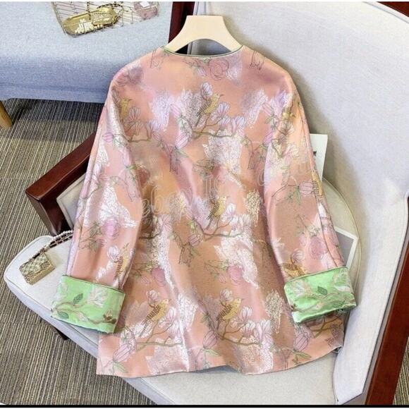 Ethnic Women’s Tang Suit Chinese Cheongsam Long Sleeve Retro Bird Button Coat XL - Picture 2 of 9